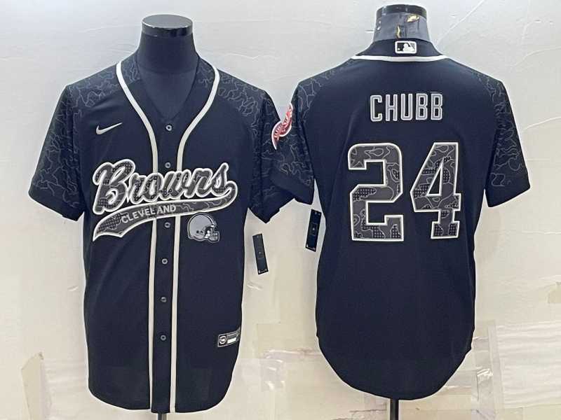 Men%27s Cleveland Browns #24 Nick Chubb Black Reflective With Patch Cool Base Stitched Baseball Jersey->chicago bears->NFL Jersey